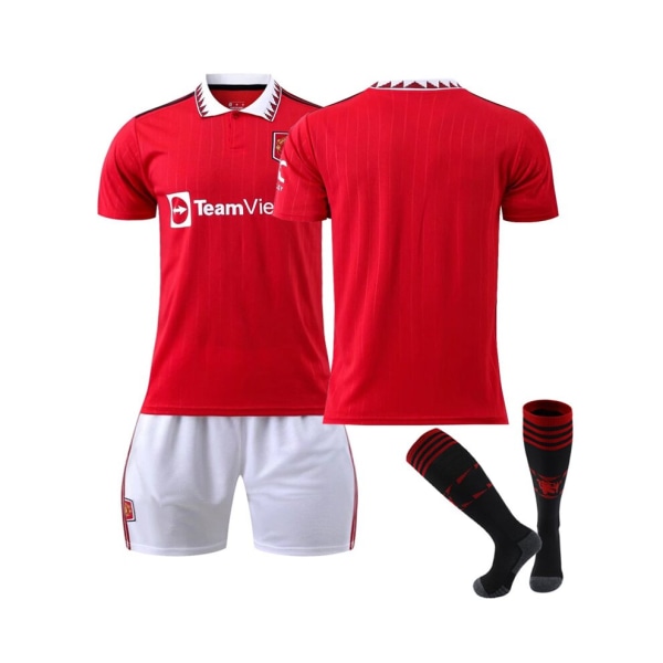 (Manchester United FC 2022/2023 hemmatröja fotbollströja 3-delade kit för barn Vuxna Röd XL