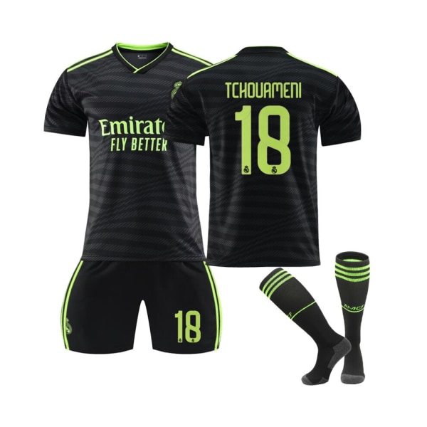 Real Madrid 22/23 Third Jersey Tchouameni No.18 Fotbollströja 3-delade kit för barn Vuxna 24(140-145CM)