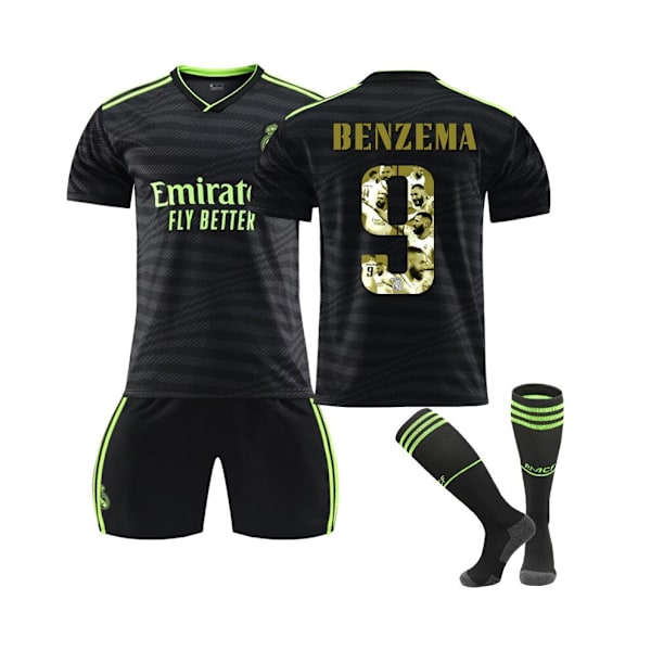 Real Madrid Special-Edition Benzema Ballon d'Or-tröja Benzema No.9 Fotbollströja 3-delade kit för barn Vuxna S(165-170CM)