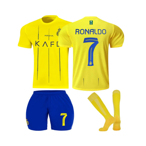 ( 2023/24 Al Nassr Riyadh Victory hemmatröja #7 Ronaldo Fotbollströja Kit för barn Vuxna Blue Rose,M
