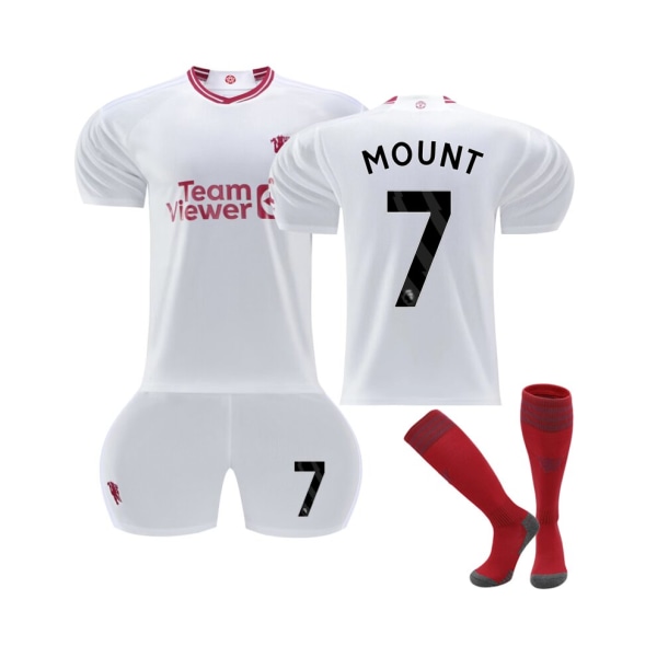 (2023/24 Manchester United Third Shirt #7 Mount Soccer Jersey Set Svart Vit S