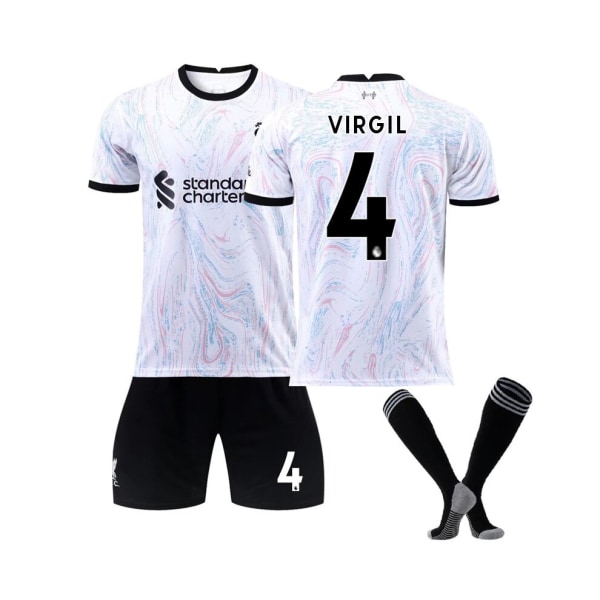 Liverpool 22-23 Borta Kit Virgil No.4 Fotbollströja 3-delade kit för barn Vuxna 18(100-110CM)