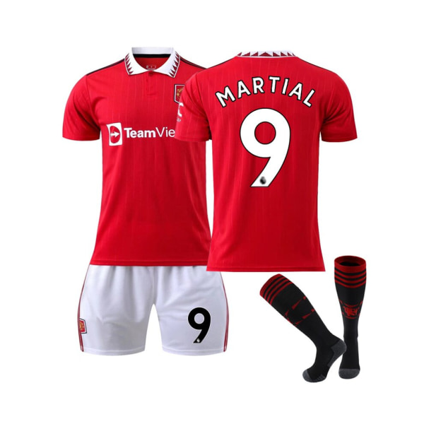 ( Manchester United FC 2022/2023 hemmatröja Martial No.9 fotbollströja 3-delade kit för barn Vuxna 2XL(1885-195CM)