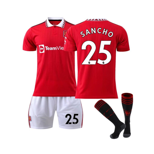 (Manchester United FC 2022/2023 hemmatröja Sancho No.25 fotbollströja 3-delade kit för barn Vuxna 20(115-125CM)