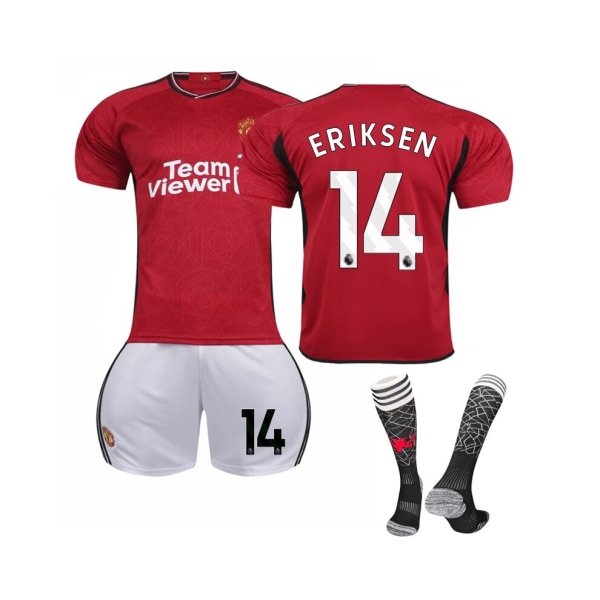 (2023/24 Manchester United Hem #14 Eriksen Fotbollströja Kit för barn Vuxna 24(130-140CM)