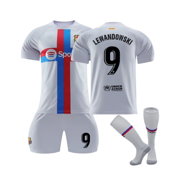 (FC Barcelona 2022/23 Stadium Third Jersey Lewandowski No.9 Fotbollströja 3-delade kit för barn Vuxna 22(130-135CM)