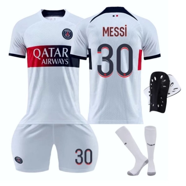 (MESSi 30, ) 2023-2024 Paris borta fotbollströja med strumpor med knäskydd Ljusgrå Med Vit XL
