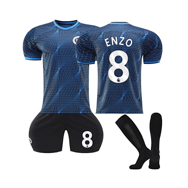 (2023/24 Chelsea hemmatröja #8 Enzo set 28(150-155CM)