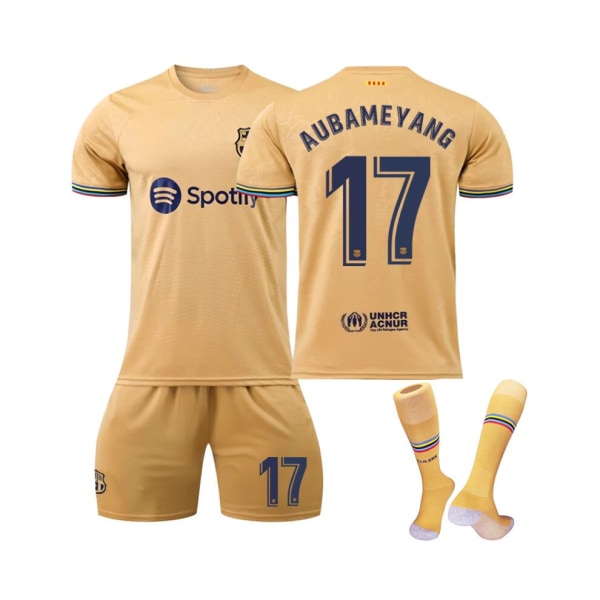 (FC Barcelona bortatröja 2022/23 Aubameyang No.17 fotbollströja 3-delade kit för barn Vuxna 24(140-145CM)