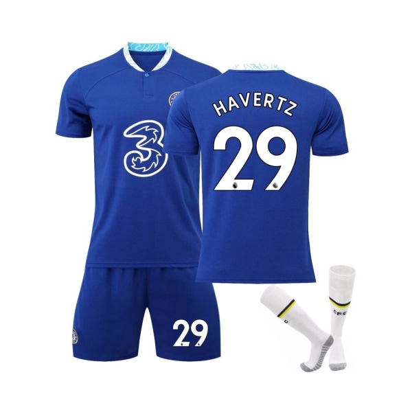 (Chelsea Home Stadium Jersey 2022-23 Havertz No.29 Fotbollströja 3-delade kit för barn Vuxna 16(90-100CM)