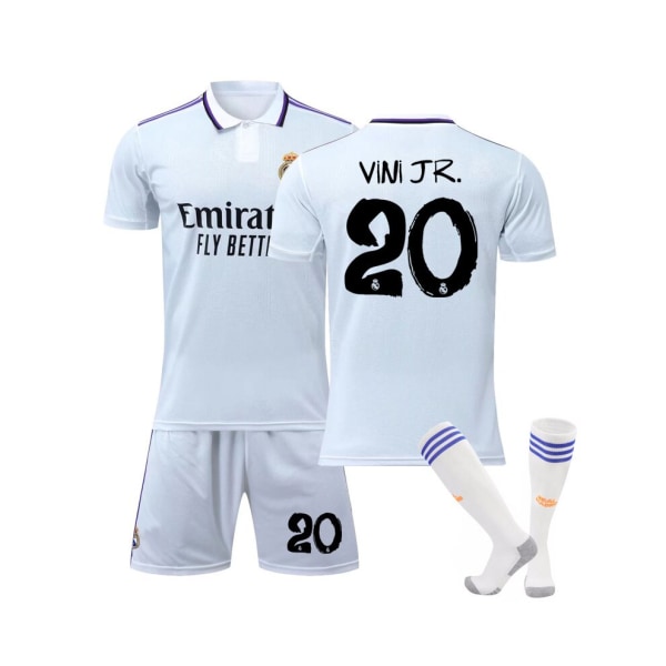 ( Real Madrid 2022/23 hemmatröja Vini JR. No.20 fotbollströja 3-delade kit för barn Vuxna 16(90-100CM)