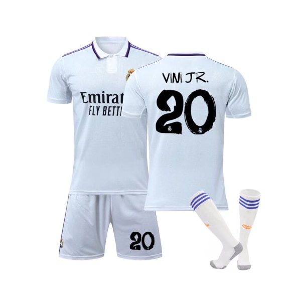( Real Madrid 2022/23 hemmatröja Vini JR. No.20 fotbollströja 3-delade kit för barn Vuxna 20(115-125CM)