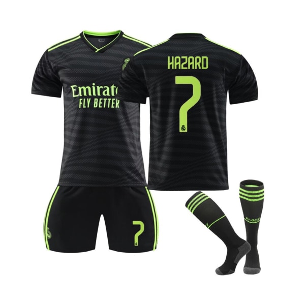 (Real Madrid 22/23 Third Jersey Hazard No.7 Fotbollströja 3-delade kit för barn Vuxna Vin L