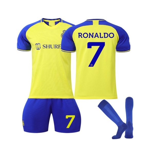 (Al Nassr Ronaldo #7 hemmatröja 2022/23 3-delad fotbollströja för barn, vuxna Cyan,M