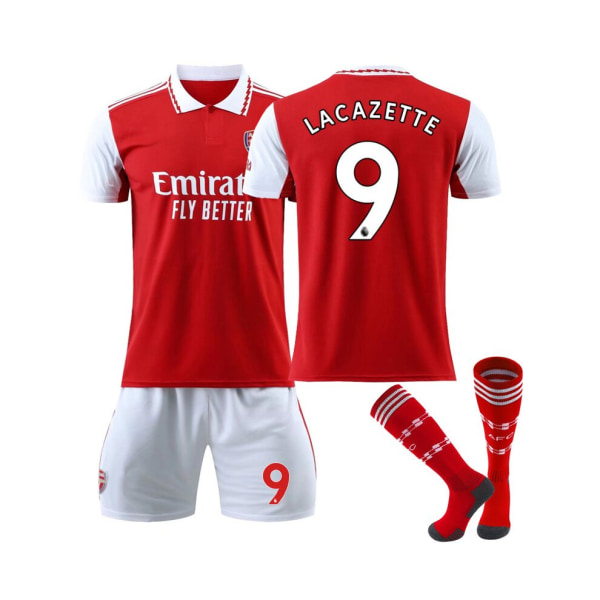 (Arsenal Home Jersey 2022-2023 Lacazette No.9 fotbollströja 3-delade kit för barn Vuxna 24(140-145CM)
