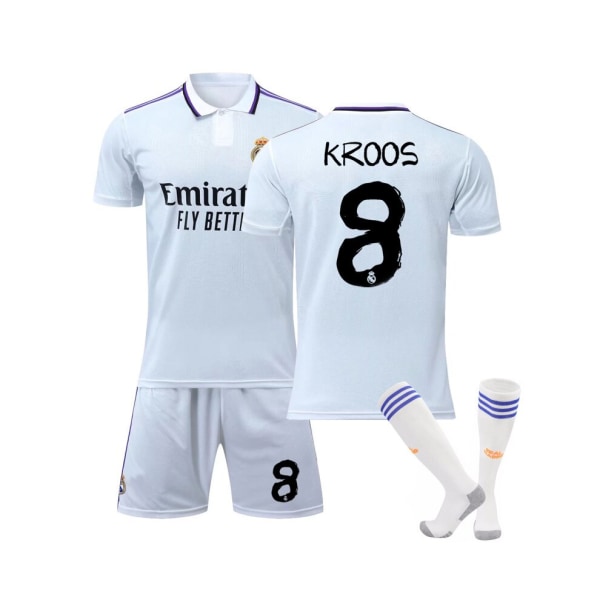 (Real Madrid 2022/23 hemmatröja Kroos No.8 fotbollströja 3-delade kit för barn Vuxna L(175-180CM)