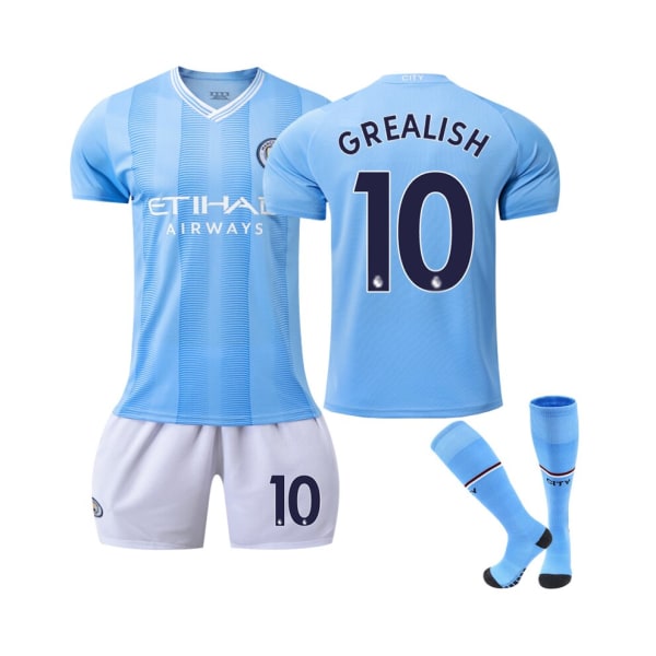 (2023/24 Manchester City Hem #10 Grealish Fotbollströja Kit för barn Vuxna Navy blue,47