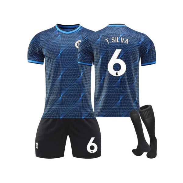 (2023/24 Chelsea bortatröja #6 T.Silva fotbollströjasatser för barn, vuxna 3# 10x10cm