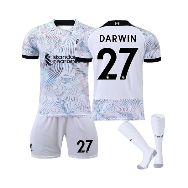 (Liverpool FC 2022/23 Stadium bortatröja Darwin No.27 Fotbollströja 3-delade kit för barn Vuxna Orange Gul XXL