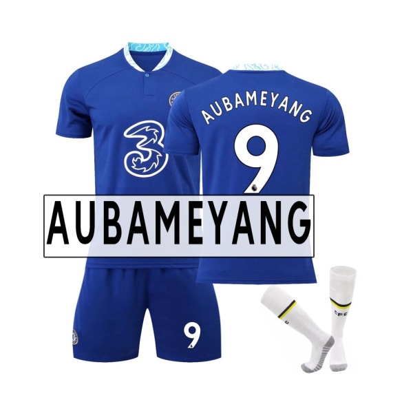 ( Chelsea Home Stadium tröja 2022-23 Aubameyang No.9 fotbollströja 3-delade kit för barn Vuxna M(170-175CM)