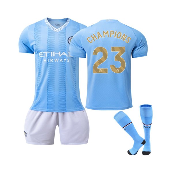 (2023 Manchester City Champions Jubileumssats för fotbollströja för barn, vuxna 20(110-120CM)