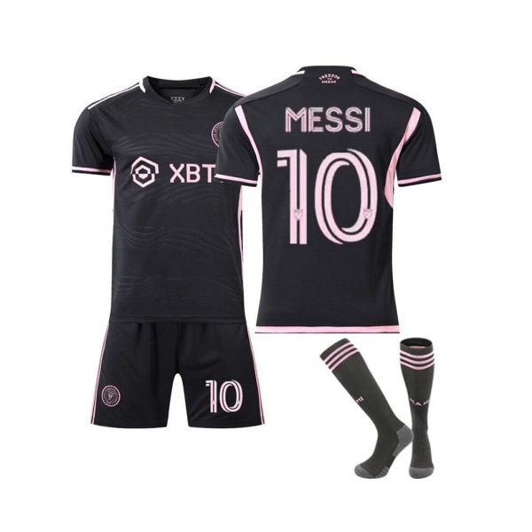 (Rosa, 24(8-9 år) Inter Miami Kid Messi #10 Football Kit Strip Fotbollströja T-shirt+Shorts+Strumpor+Pad Black 28(12-13 Years)