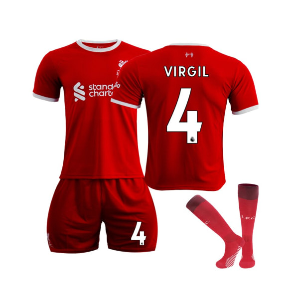 (2023/24 Liverpool hemmatröja #4 Virgil Fotbollströja Kit för barn, vuxna Pink,42