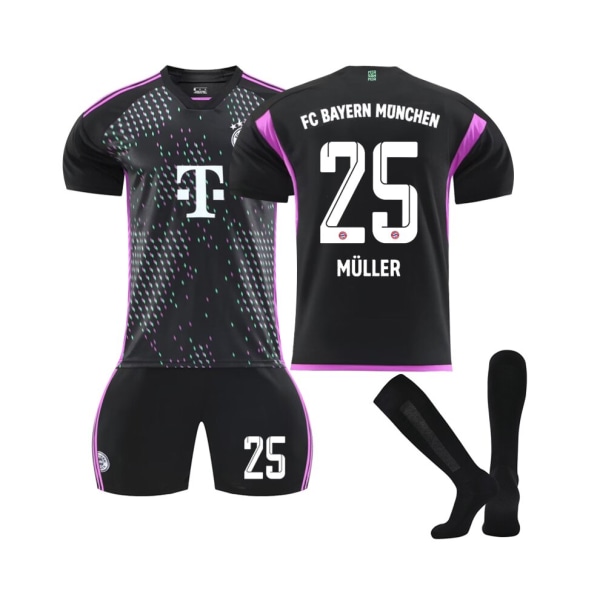 (2023/24 Bayern Borta Muller #25 Fotbollströja Set 26(145-150CM)