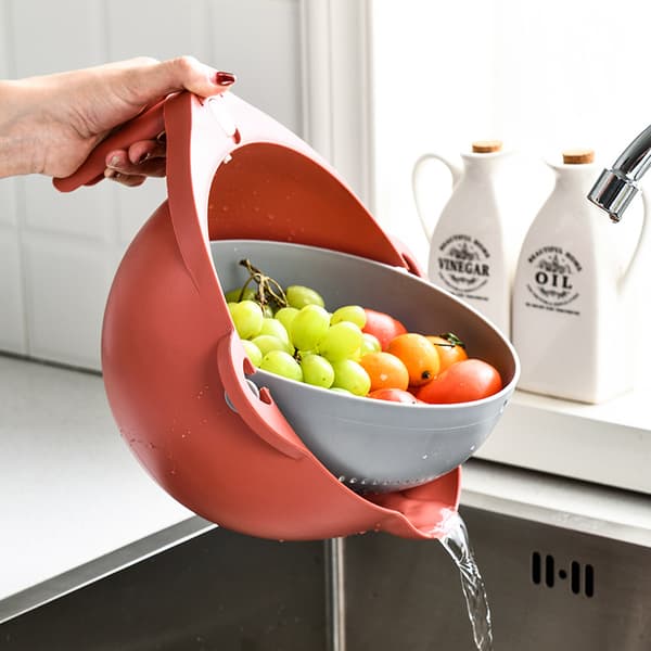 Blå och gul, röd och grå, plast sil, köksredskap, ergonomiska kanter, hällpip, praktisk och solid 1-pack