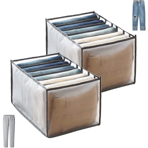 2 stk. Jeans Organizer Opbevarings Skuffe Bukser Sammenfoldelig Mesh Garderobe