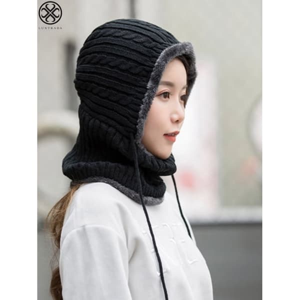 Dame Vinter Beanie Hat Halstørklæde Sæt Sæl Hals Hoved Varmer Varm Wrap Vinter Huer Halstørklæder Sort