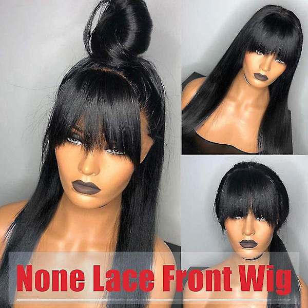 Silky Brazilian Virgin Straight Human Hair Wigs With Bangs 130% Density None Lace Front Wigs Glueless Machine Made Wigs For Black Women Natural Color