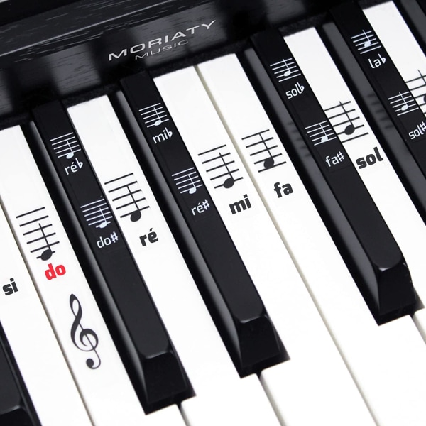 Piano + Keyboard Note Stickers för 49 | 61 | 76 | 88 nycklar + komplett Premium-kit för svarta + vita nycklar | DO-RÉ-MI-FA-SOL-LA-SI |