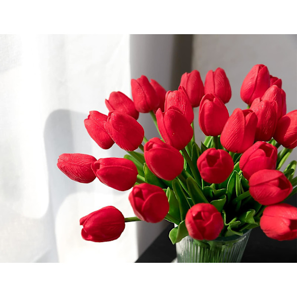 20 stj konstgjorda tulpaner falska riktiga touch tulpaner blombukett för bröllopsarrangemang heminredning Red