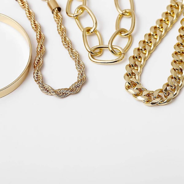 Söt Boho Guld Silver Kedjebracelet Set för Kvinnor Justerbar Mode Pärlor Chunky Flat Cable Chain Punk Armband Smycken för Kvinnor Flickor Present (g