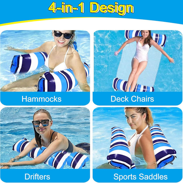 2-pack uppblåsbara poolmadrasser, vuxenleksak, 4-i-1 uppblåsbara pooltillbehör, poolhängmatta (blå och orange)