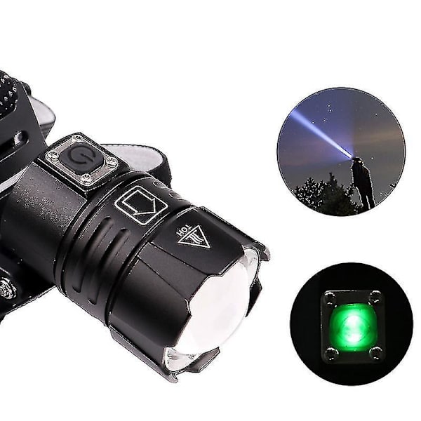 Oppladbar 10 000 lumen hodelykt, zoombar, vanntett hodelykt, den lyseste hodelykten