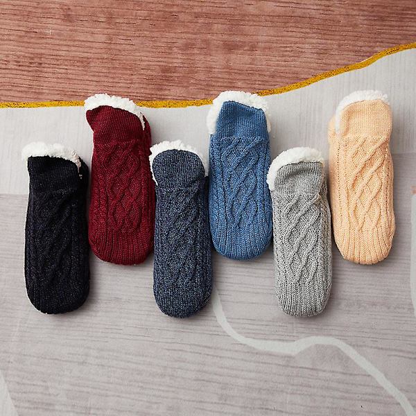 Vinter Uld Sokker Kvinder Fortykke Varm Hjem Soveværelse Sokker Tøfler Mænd Skridsikre Fod Varmer Sne Sokker Beige 43-45   28cm