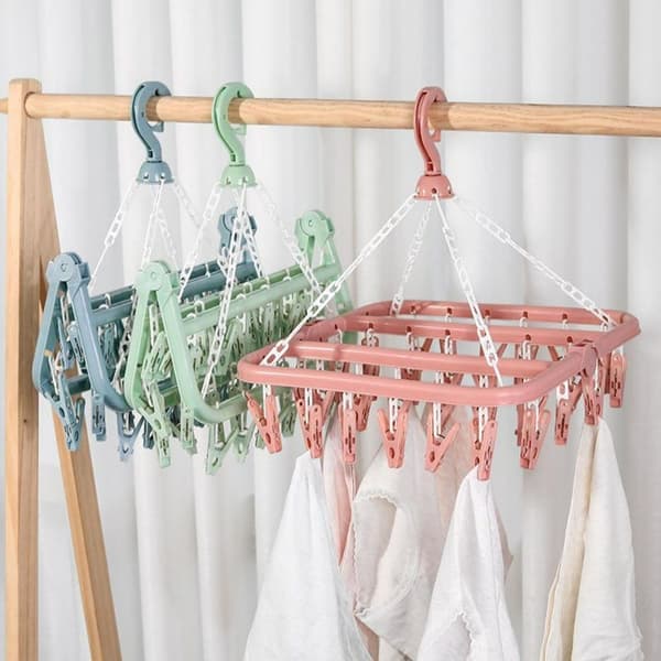 Sock Drying Rack, Sock Drying Rack, Clothes Drying Rack, Folding Indoor Drying Rack with 32 Plastic Clothes Pegs for Socks, Underwear and Clothes Fre blue