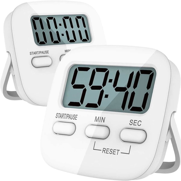 Korta tid larmklocka, 2 stycken, kökstimer, digital timer, magnetisk äggtimer, köksklocka, nedräkningsur, kök med LCD högt larm Fo