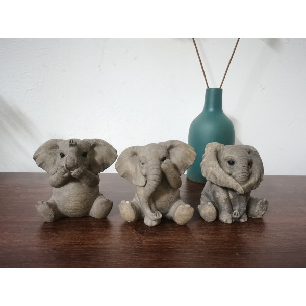 Home Figurine 3 babyelefanter Grå 8 cm