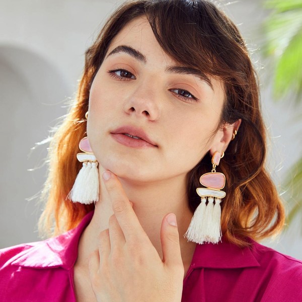 Bomullstofs retro hartsörhängen kvinnors etnisk stil ädelstensörhängen boho örhängen