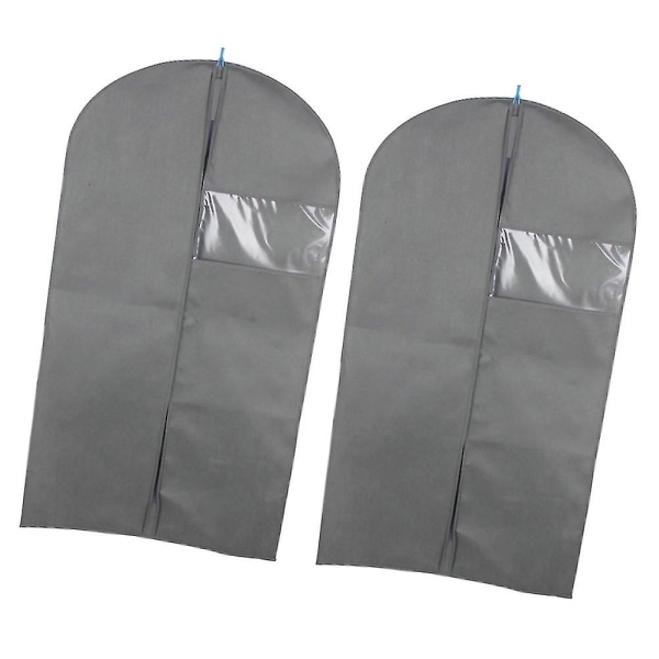 2pcs Non-woven Fabrics Suit Cover Formal Dress Storage Zip Bag Portable Dust-proof Hanging Pouch For Home (grey, 60x108cm)