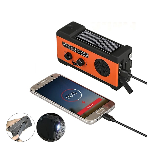 Hätätilanteen aurinkokäyttöinen AM/FM-sääradio, herätyskello ja taskulamppu