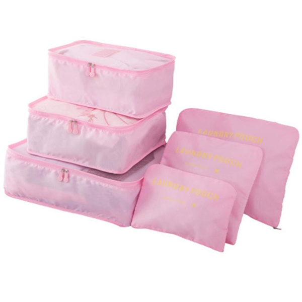 6 stk./sæt Rejse Vandafvisende Tøj Sortering Taske Pakning Cube Bagage Organizer Pink
