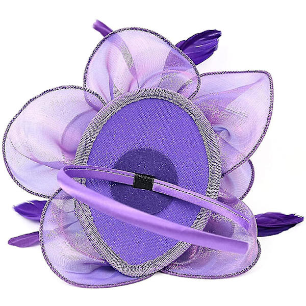 Fjäder Mesh Party Hat Blommig Glitter Tiara Klämma Och Hårband Kvinnor Purple