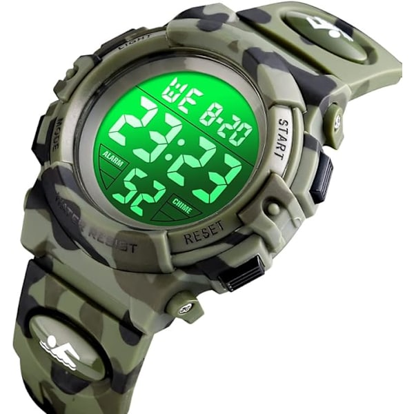 Barn Digital Klocka Utomhus Sport 50M Vattentät Elektronisk Väckarklocka 12/24H Stoppur Kalender Armbandsur för Pojkar Flickor
