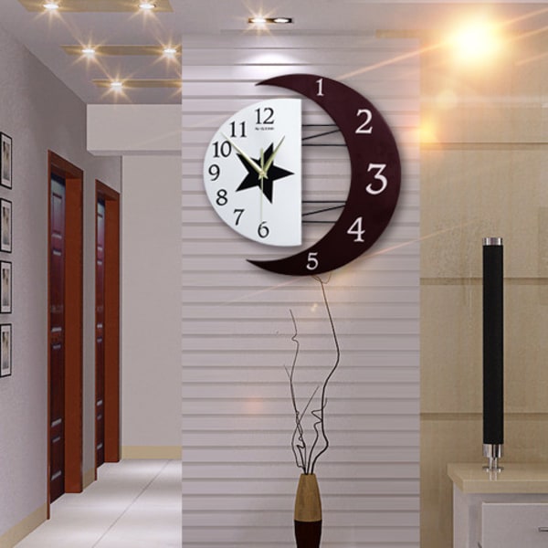 Silent Wall Pendel, Creative Quartz Wall Clock with Moon Shape, Modern Pendel, Home Decor for Living