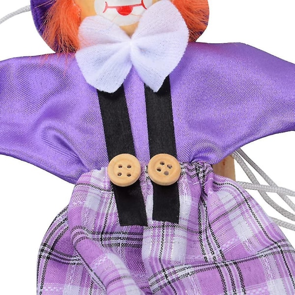 Clown Marionette Pull String Puppet Toy, Pull String Marionette Joint Activity Dock, Rolig Clown Hantverk Marionettdocka Purple