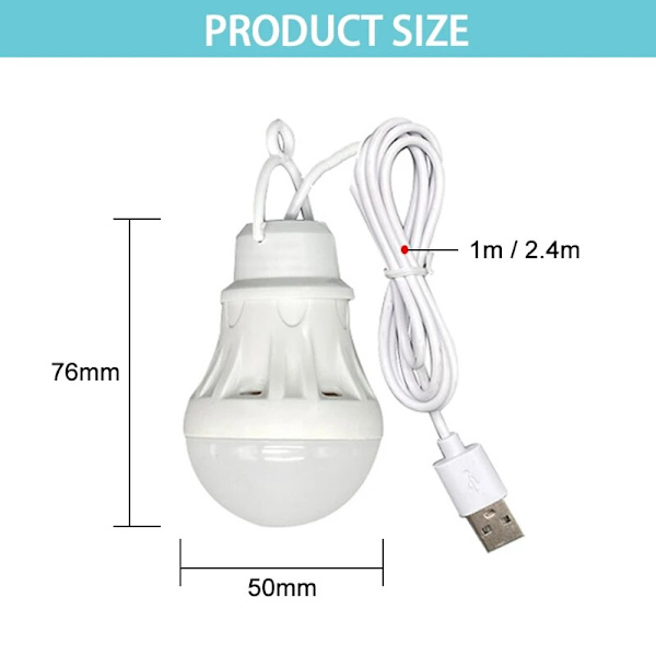 USB pære LED bærbar camping lys mini pære 5V strømforsyning boglys med afbryderknap studerende skrivebordslampe tændt